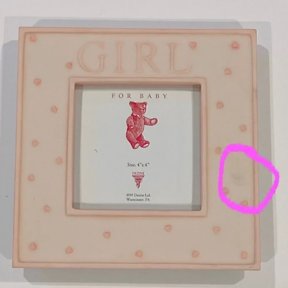 VINTAGE Baby Girl 4x4” Ceramic Photo Picture Frame Nursery Decor Pink White